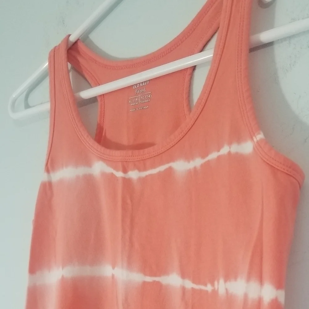 Old Navy Tie Dye Pink and White Wash Racerback Tank Top. Size 14 XL Fitted Kids.